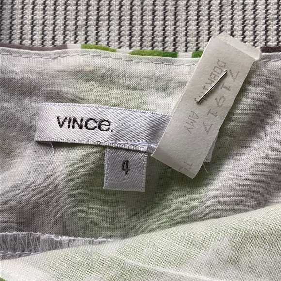 VINCE Size 4 Green Leaf Print Gray Sundress - Picture 7 of 16